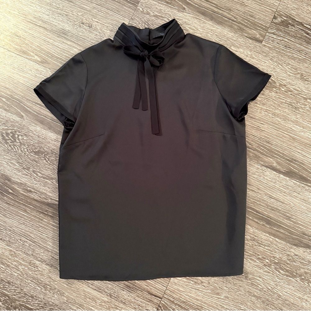 Roman Short Sleeve Neck Tie Blouse